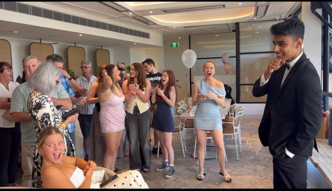 Party guests screaming in disbelief as Mahir reveals a trick